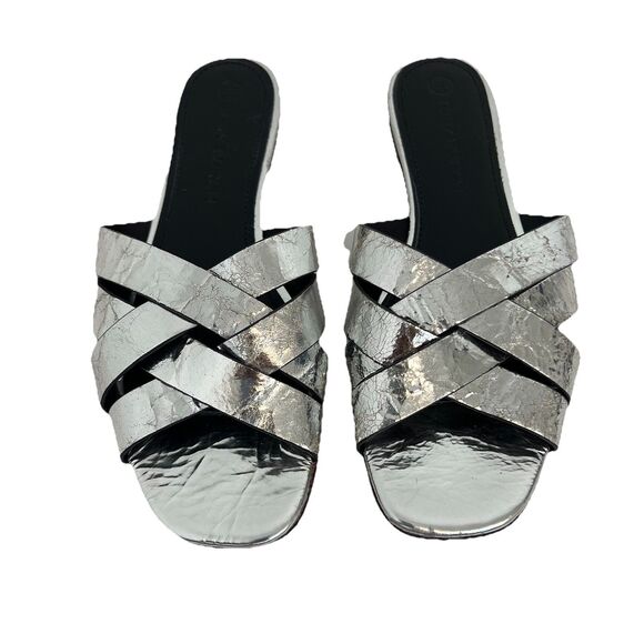 Tory Burch Womens Size 9 City Slides Metallic Silver Leather Sandals - Picture 3 of 9